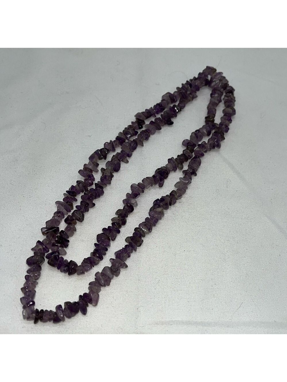 Long Genuine Amethyst Polished Chip Bead Necklace 34”
